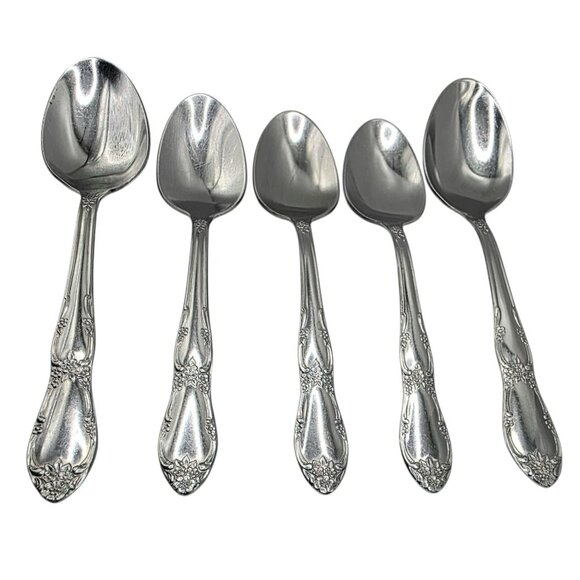 VTG Rogers Oneida Venus 2 Soup Spoons 3 Teaspoons Floral Stainless Replacement - Picture 7 of 7